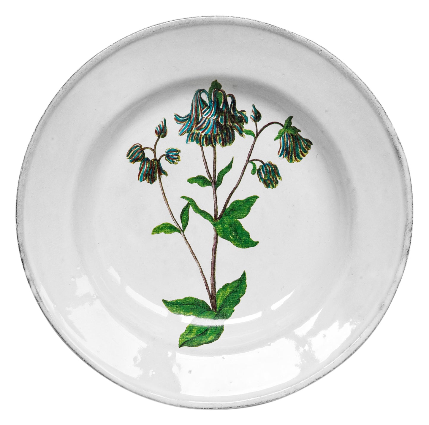 White plate with a floral design on a white background