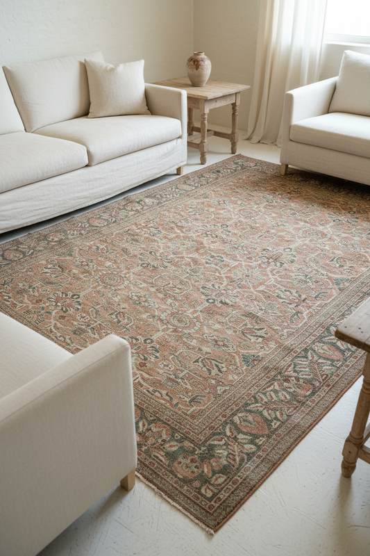 Vintage Large Mahal Persian Rug in Terracotta
