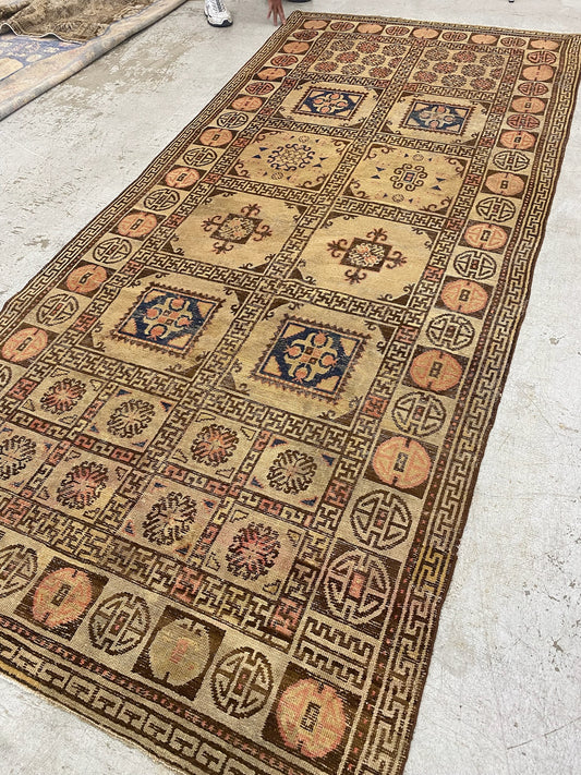 Vintage Medium Khotan Rug in Neutrals & Terracotta