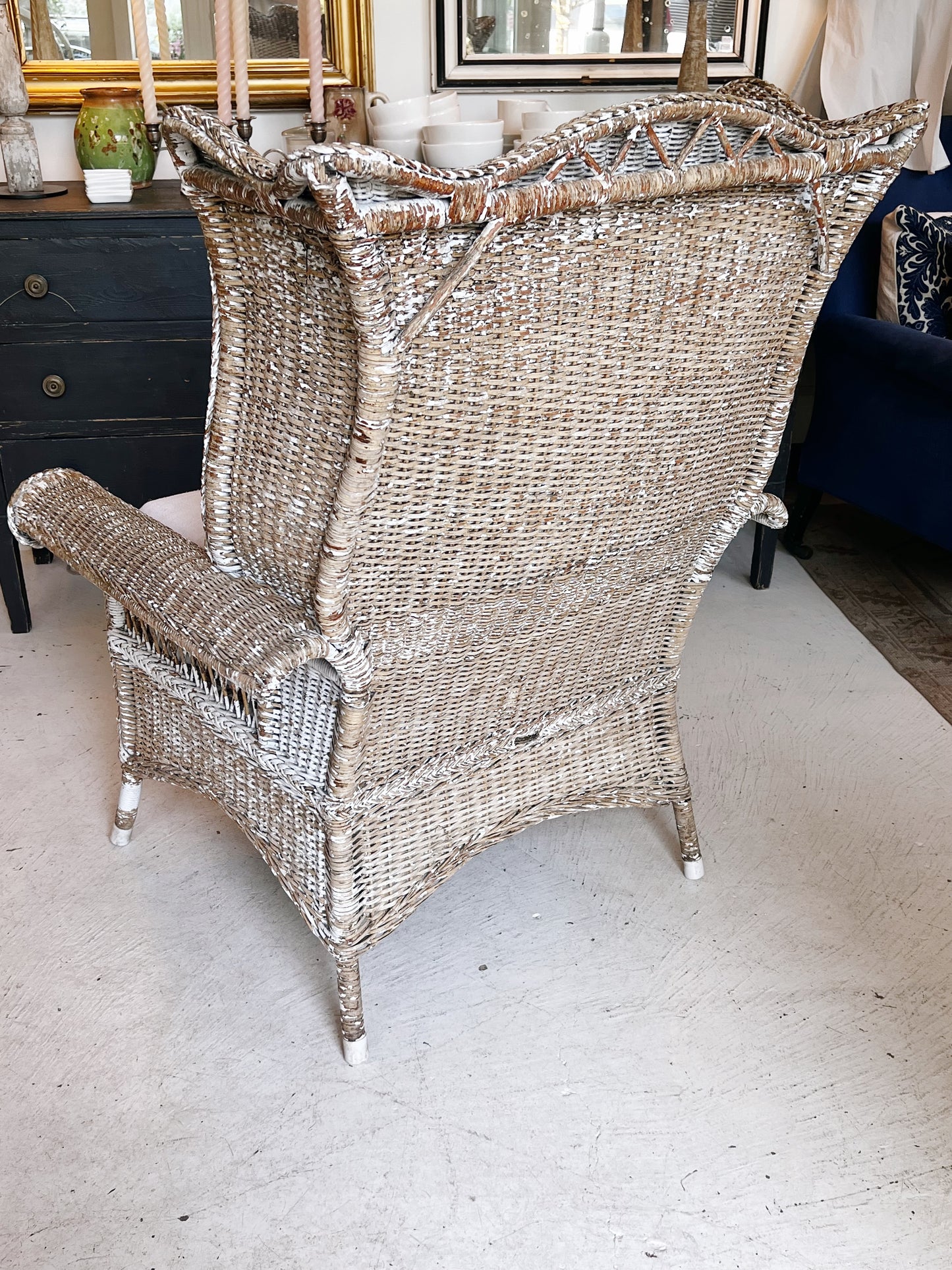 Vintage Painted Wicker Wing Chair