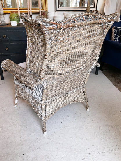 Vintage Painted Wicker Wing Chair