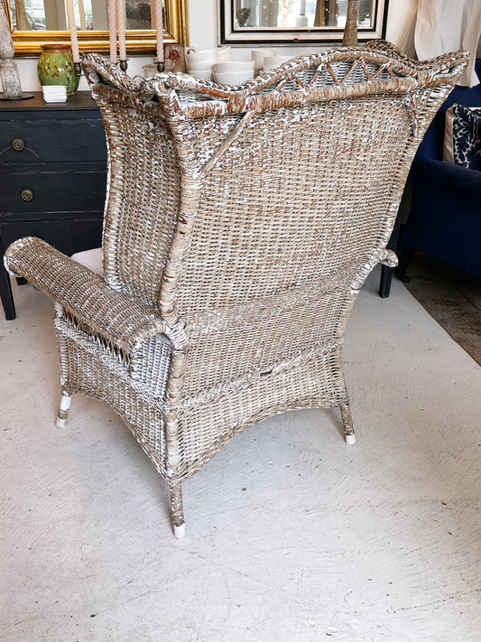Vintage Painted Wicker Wing Chair