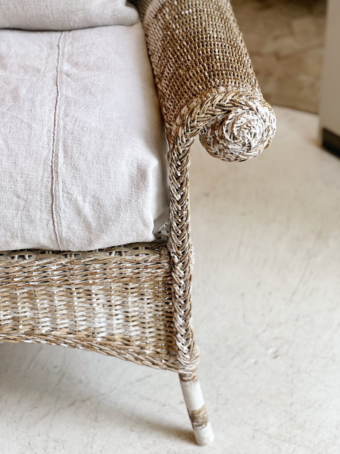Vintage Painted Wicker Wing Chair