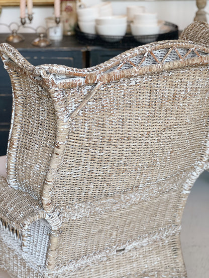 Vintage Painted Wicker Wing Chair