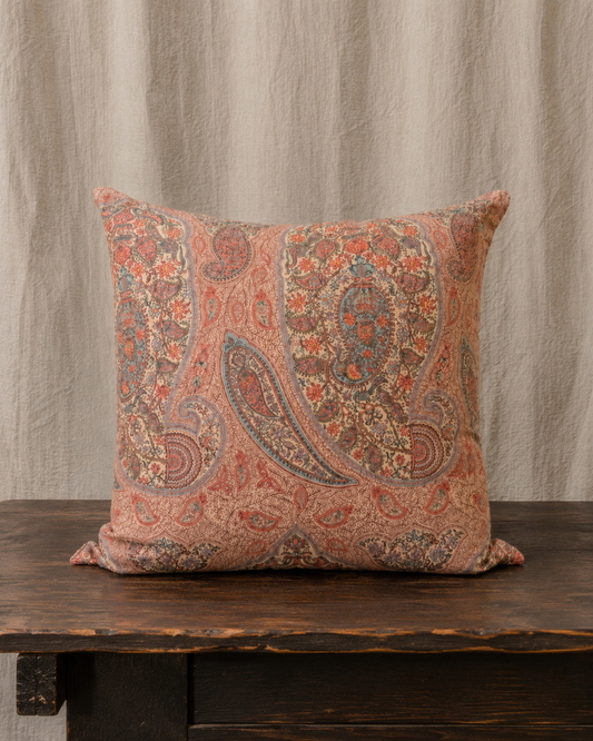 Large Vintage Paisley Pillow with Contrast Piping