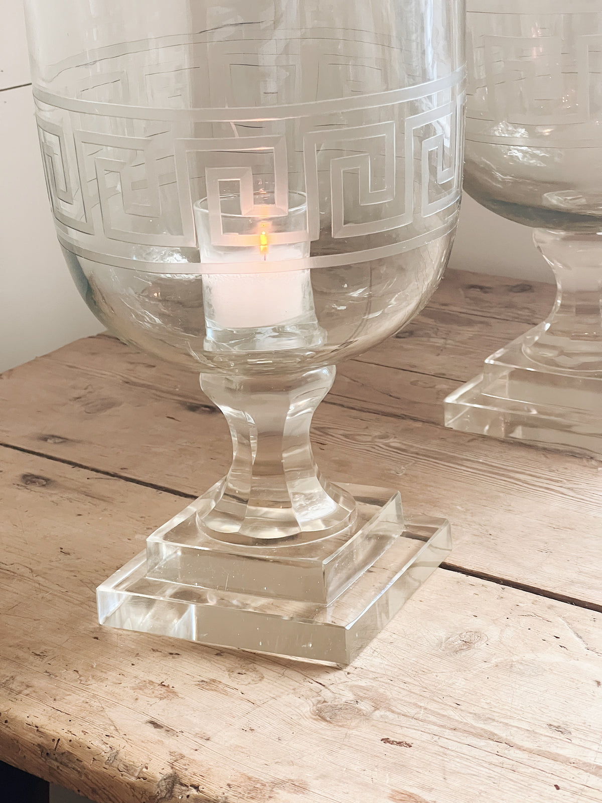 Oversized Hand-Blown Glass Pedistal Hurricane
