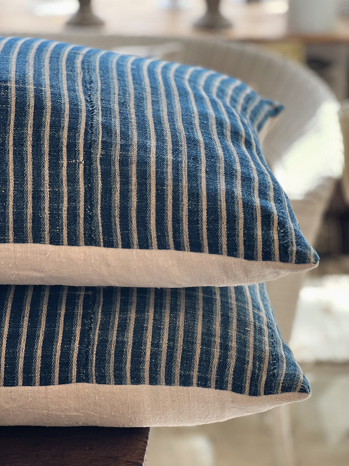 Vintage Tribal Indigo Stripe Pillow