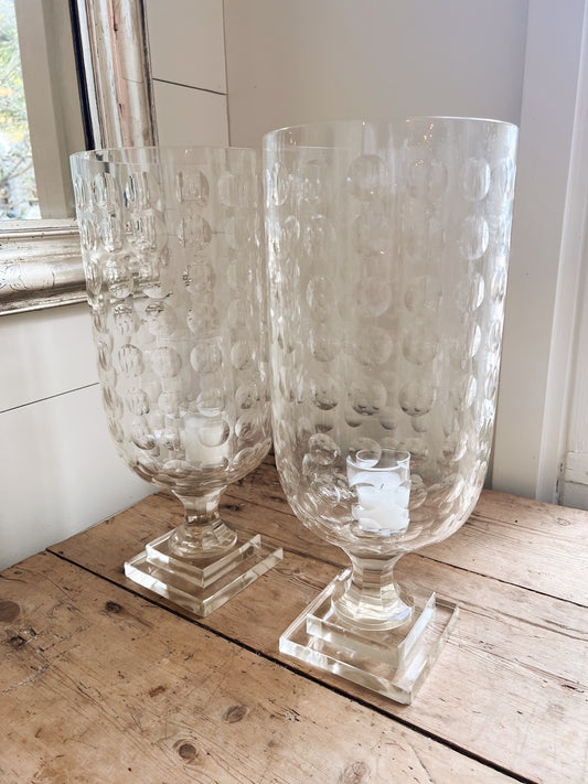 Oversized Hand-Blown Glass Pedistal Hurricane