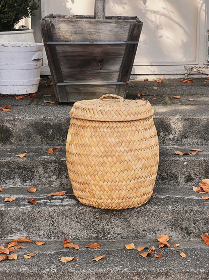 Peruvian Tall Handwoven Lidded Basket