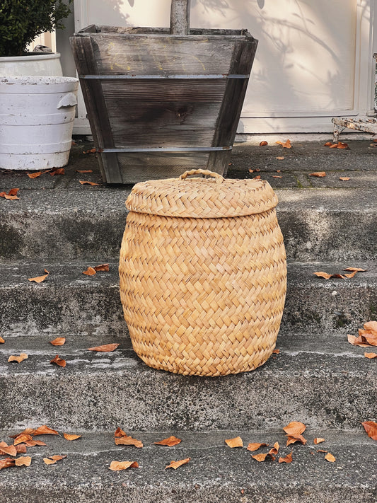 Peruvian Tall Handwoven Lidded Basket