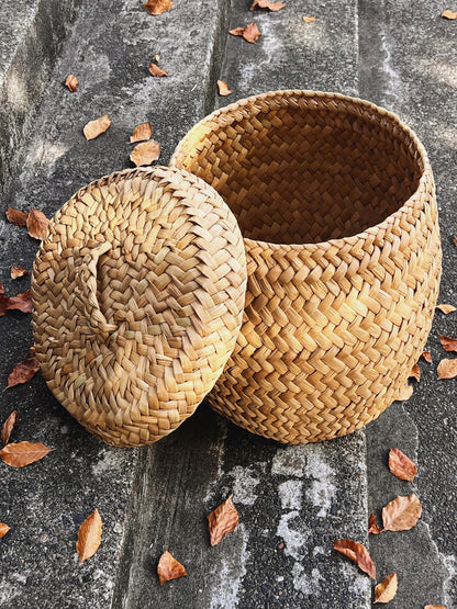 Peruvian Tall Handwoven Lidded Basket