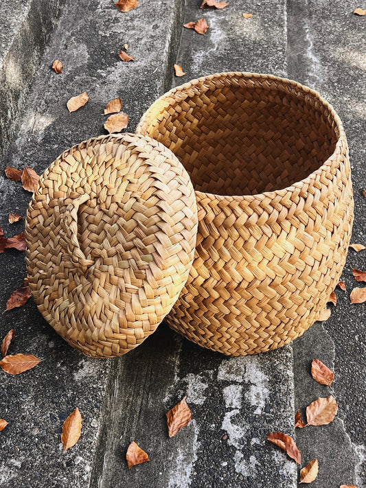 Peruvian Tall Handwoven Lidded Basket