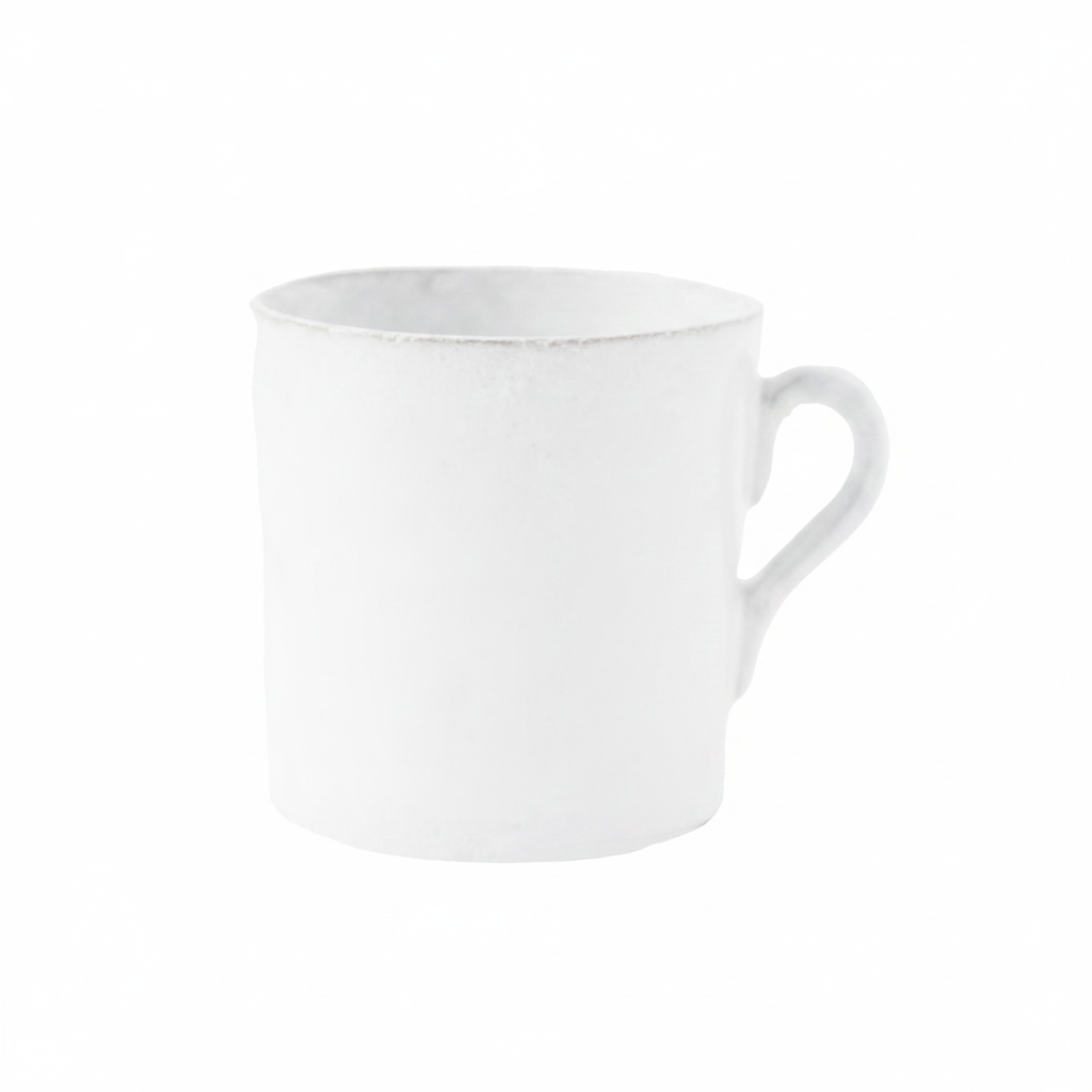 White ceramic mug on a white background