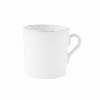 White ceramic mug on a white background