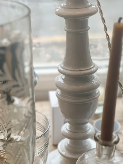 Pair of Astier de Villatte Custom Lamps with Embroidered Linen Shades