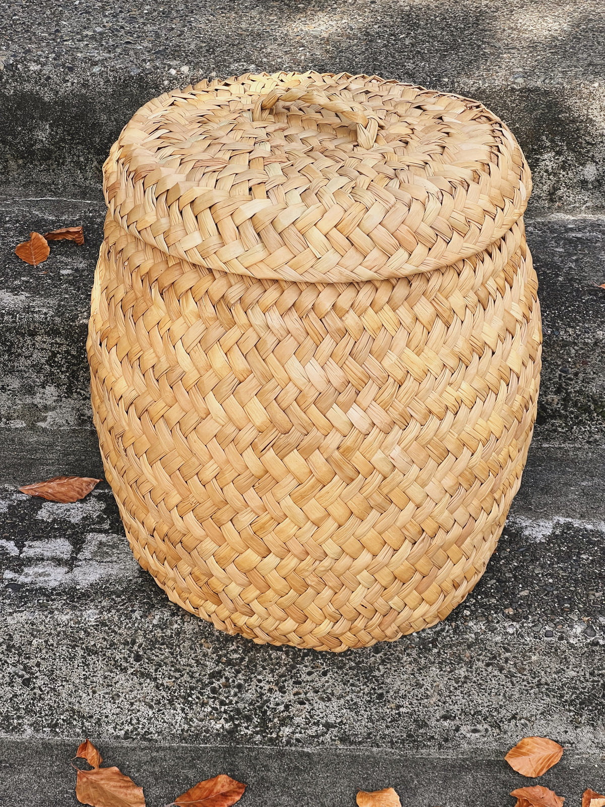 Peruvian Tall Handwoven Lidded Basket