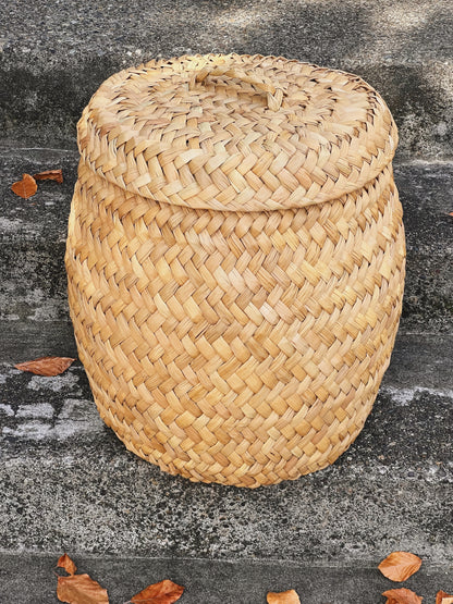 Peruvian Tall Handwoven Lidded Basket