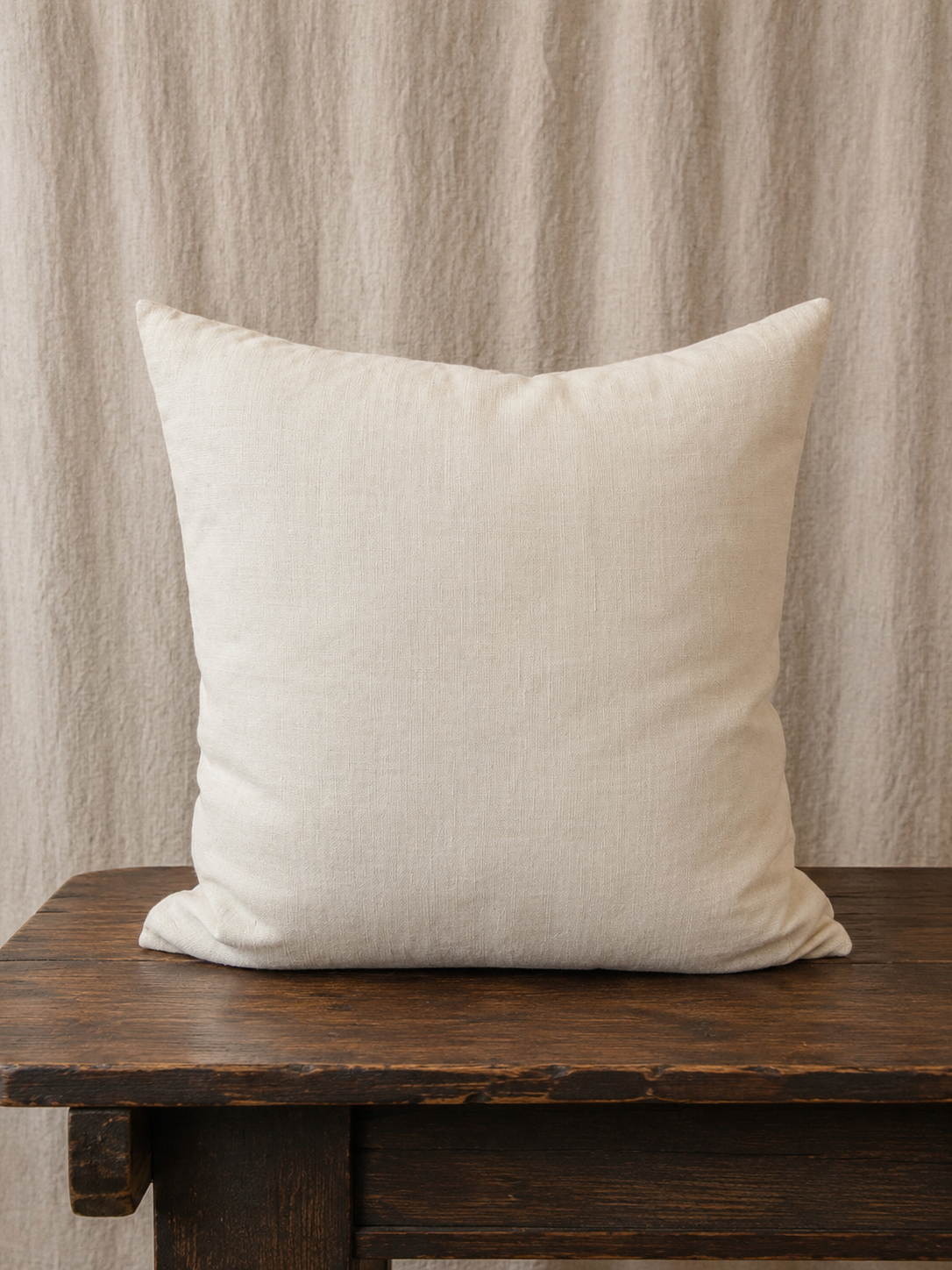 Vintage Blue & Blush Windowpane Linen Pillow