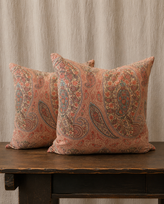 Large Vintage Paisley Pillow with Contrast Piping