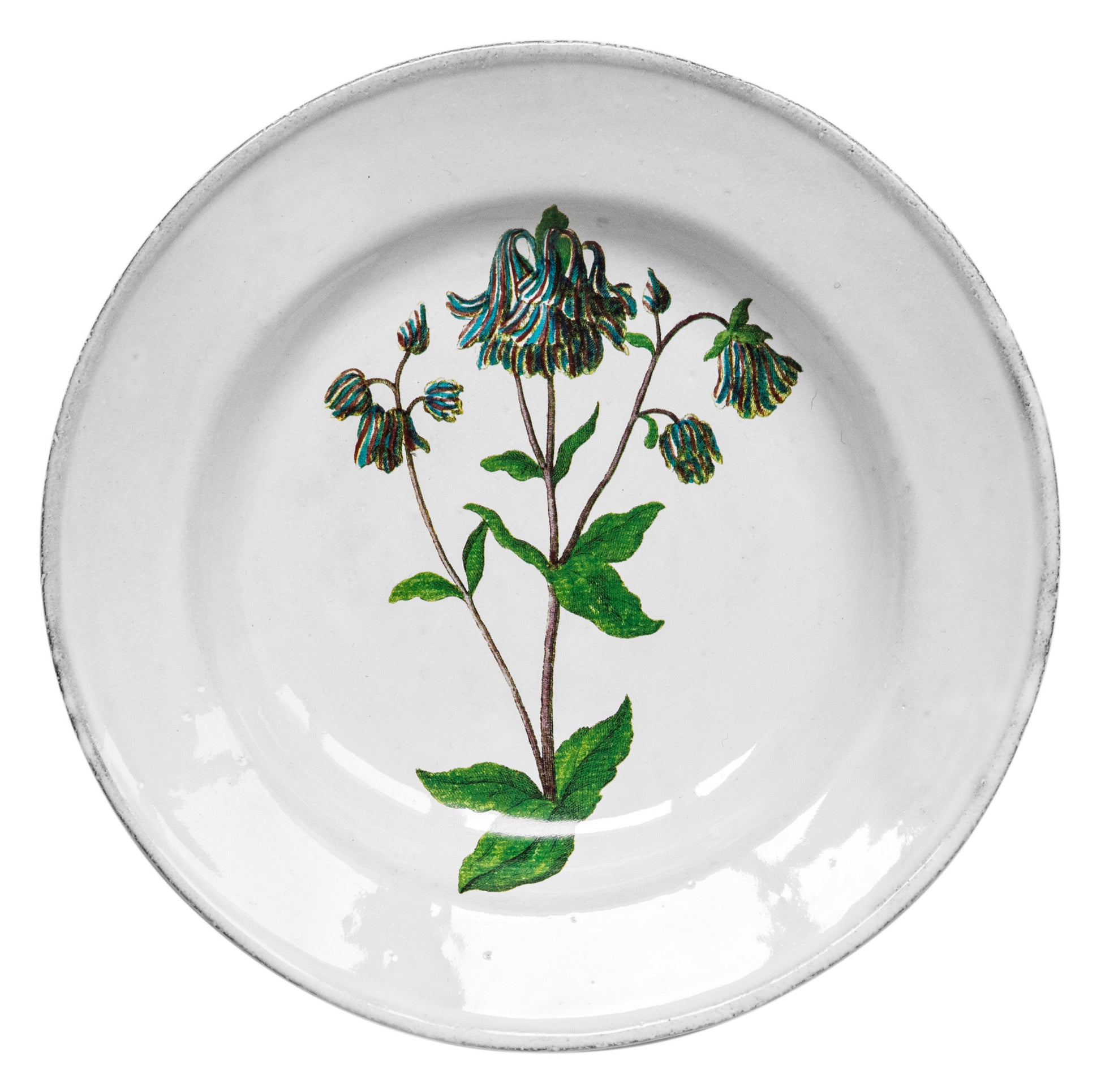 White plate with a floral design on a white background