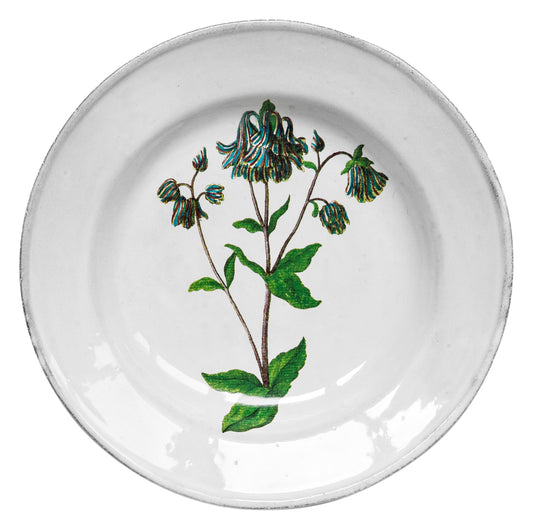 White plate with a floral design on a white background