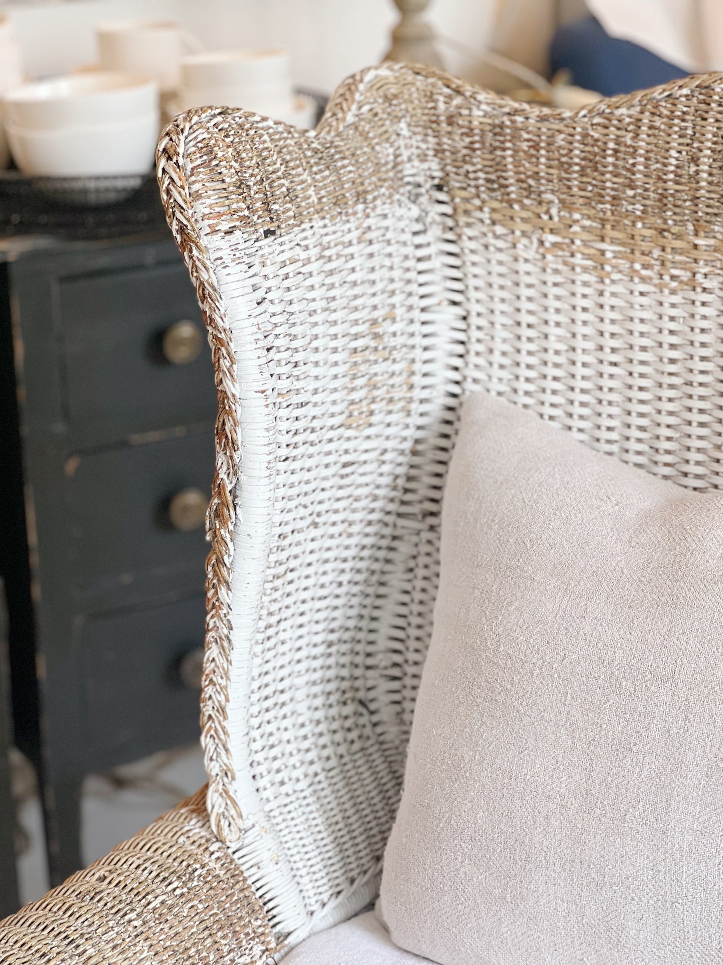 Vintage Painted Wicker Wing Chair