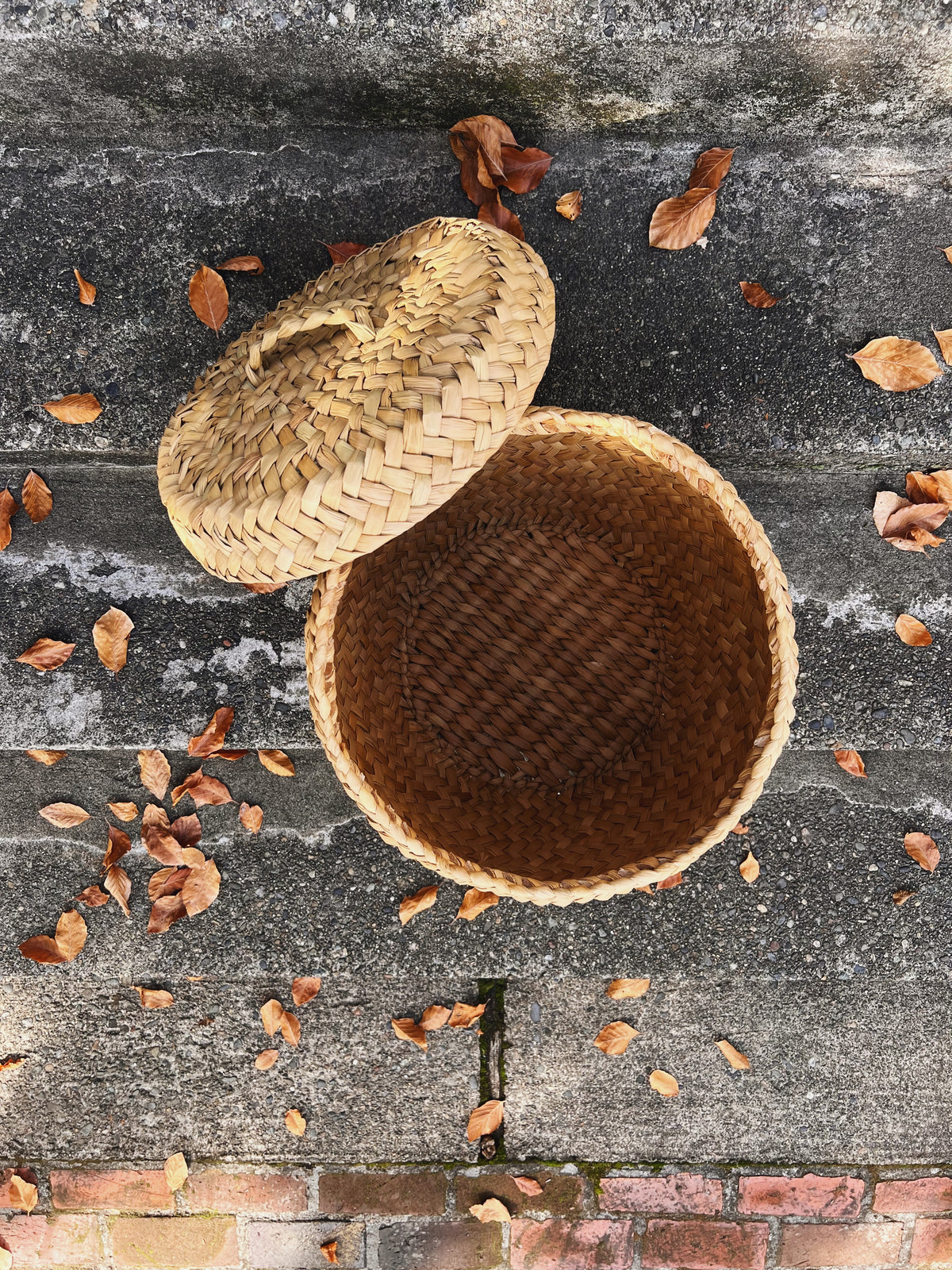 Peruvian Tall Handwoven Lidded Basket