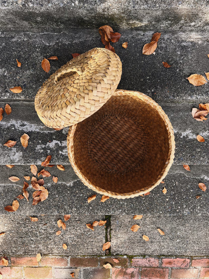Peruvian Tall Handwoven Lidded Basket