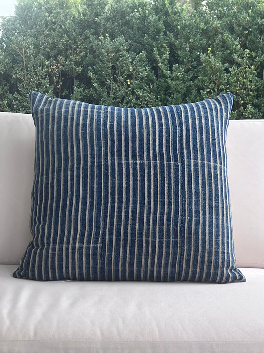 Vintage Tribal Indigo Stripe Pillow