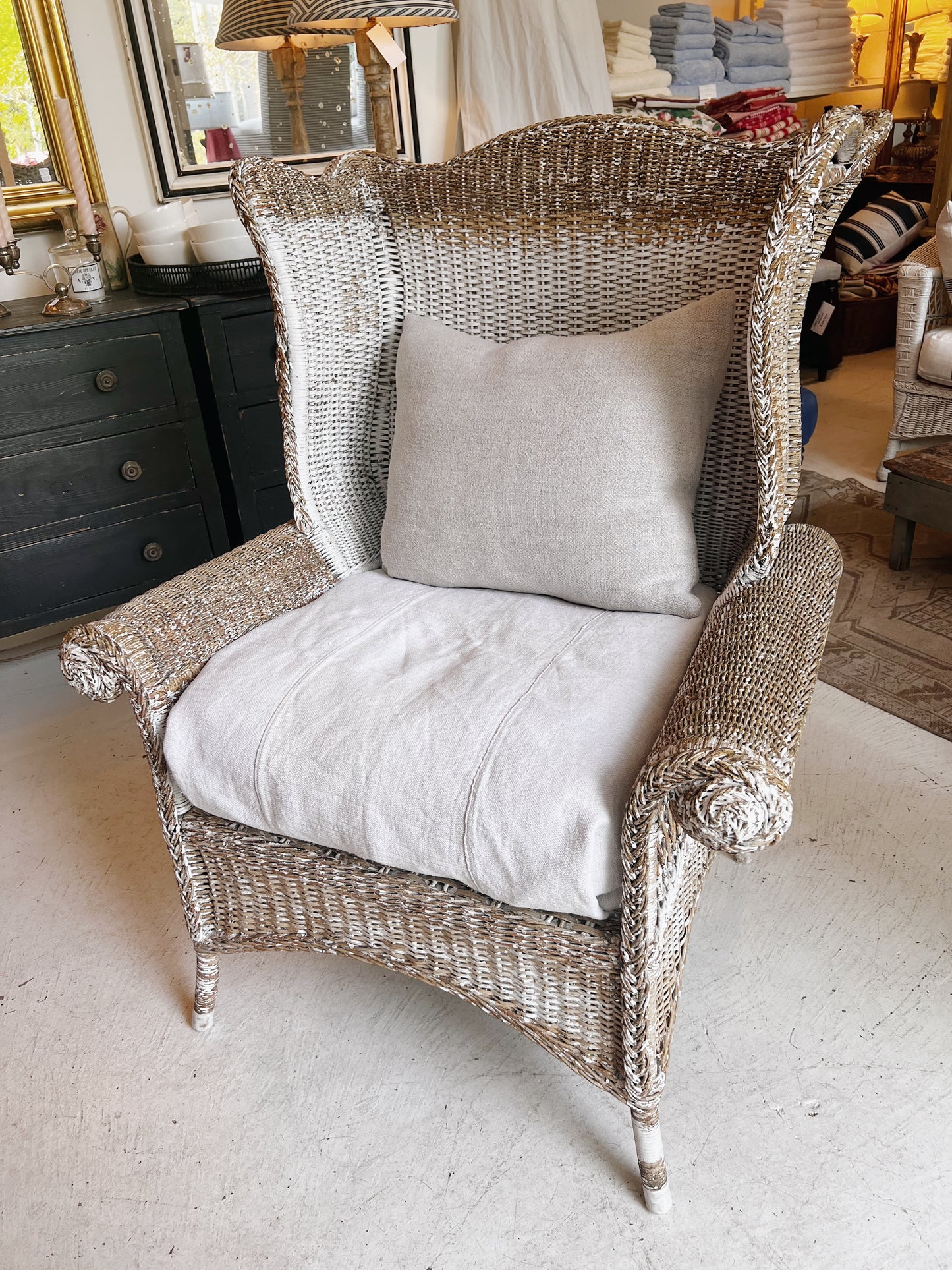 Vintage Painted Wicker Wing Chair