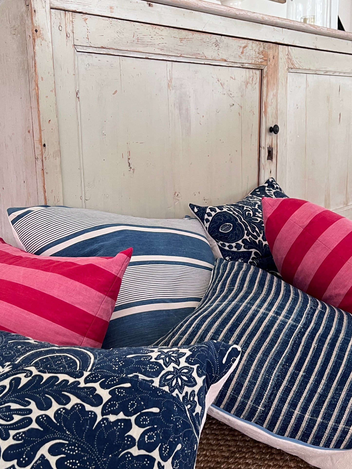 Vintage Tribal Indigo Stripe Pillow