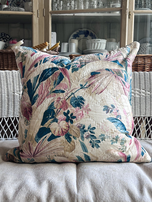 Vintage French Quilted Botanical Pillow