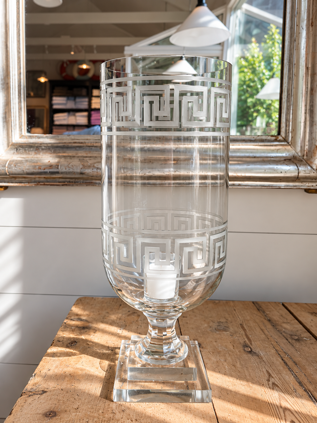 Oversized Hand-Blown Glass Pedistal Hurricane