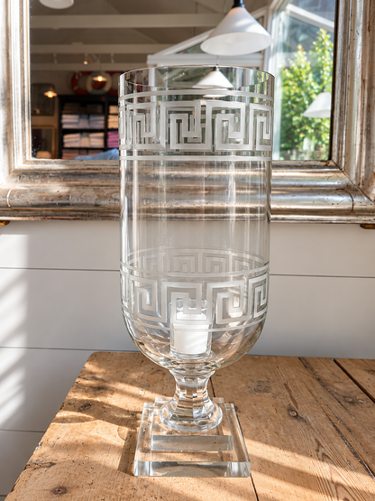 Oversized Hand-Blown Glass Pedistal Hurricane
