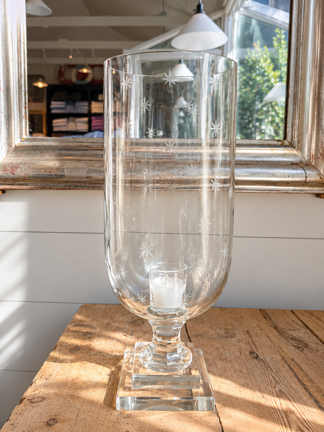 Oversized Hand-Blown Glass Pedistal Hurricane