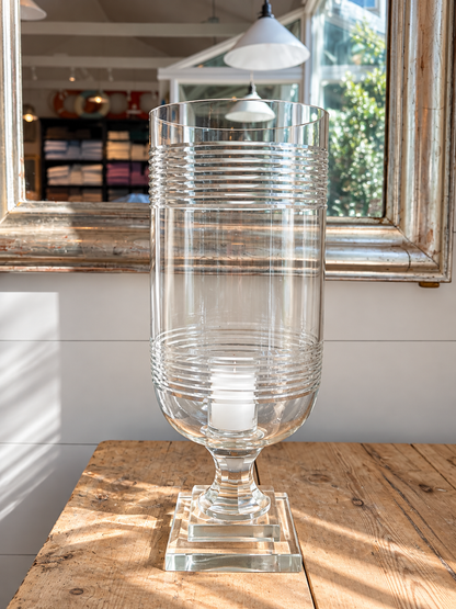 Oversized Hand-Blown Glass Pedistal Hurricane