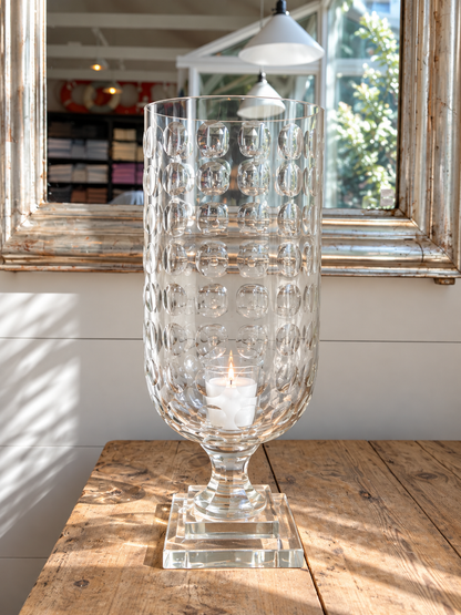 Oversized Hand-Blown Glass Pedistal Hurricane