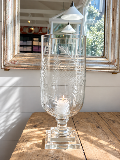 Oversized Hand-Blown Glass Pedistal Hurricane