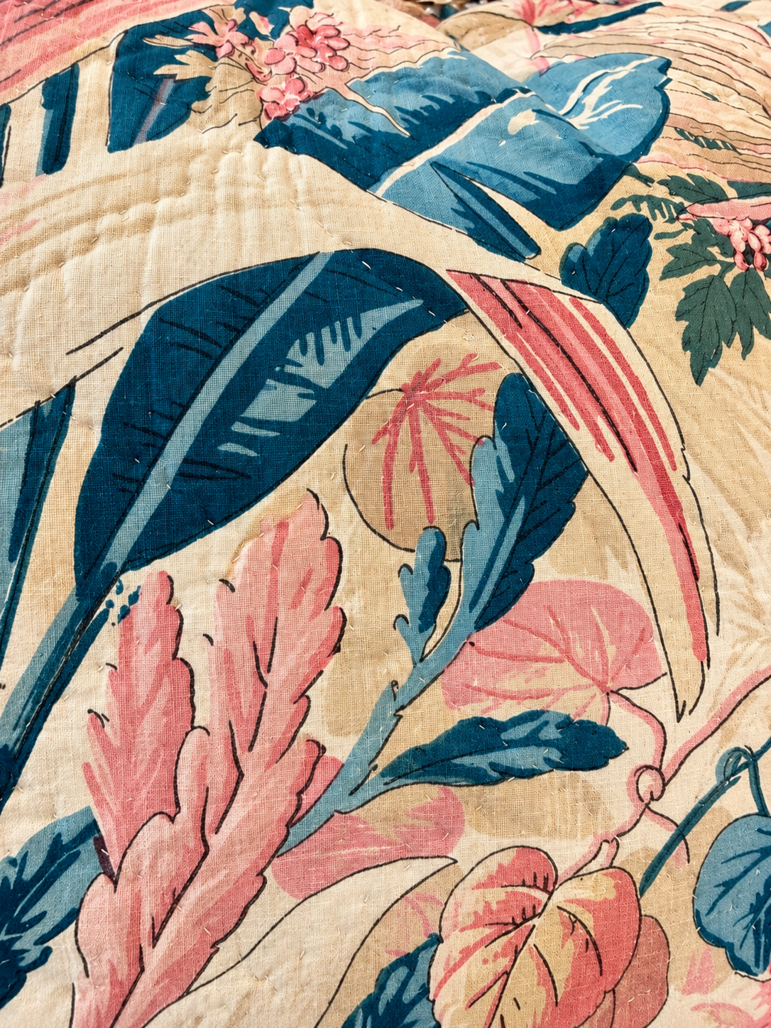 Vintage French Quilted Botanical Pillow