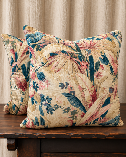 Vintage French Quilted Botanical Pillow