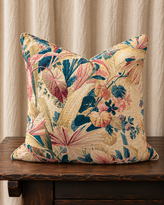 Vintage French Quilted Botanical Pillow