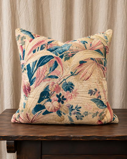 Vintage French Quilted Botanical Pillow