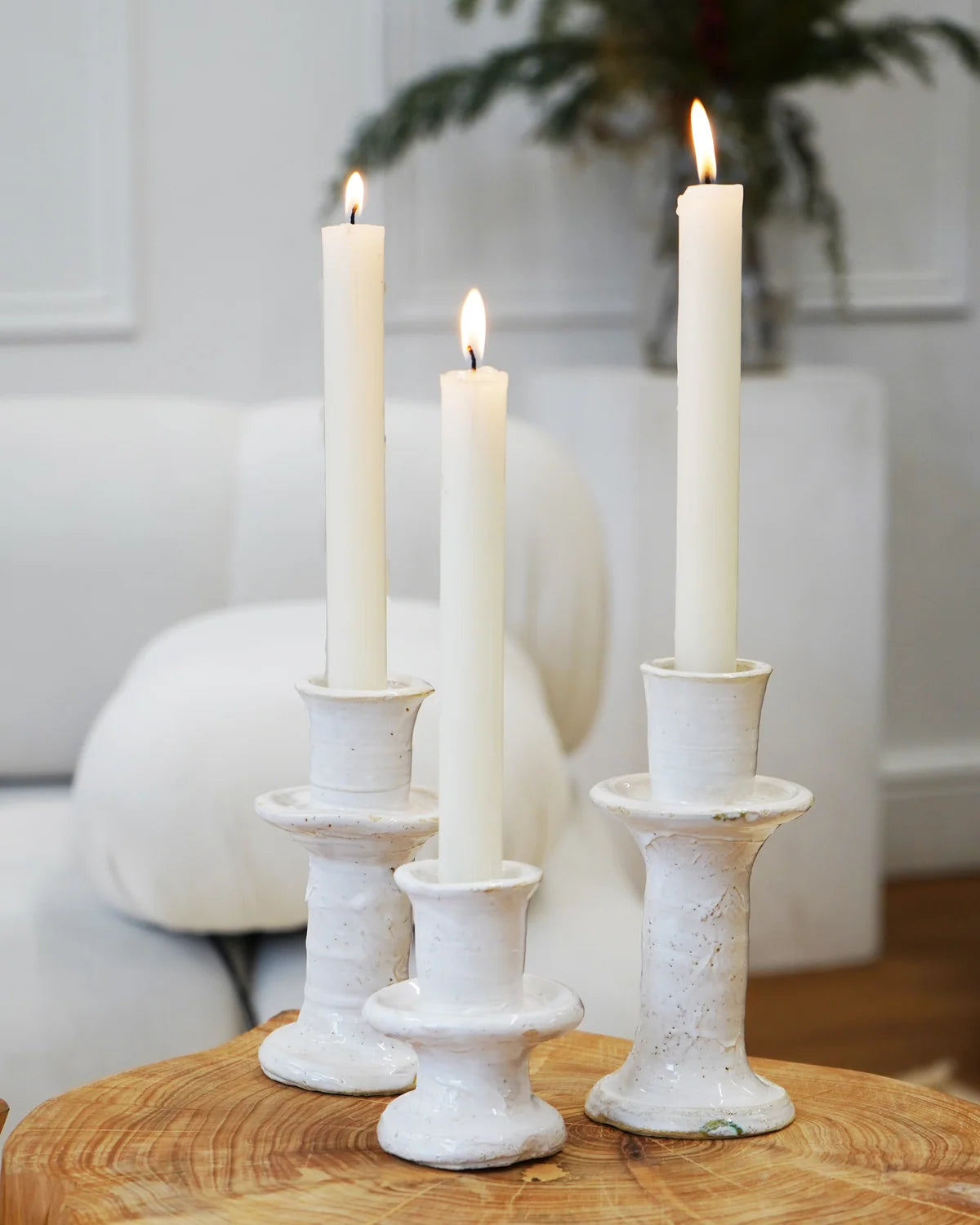 White Tamegroute Pottery Candlestick Holder