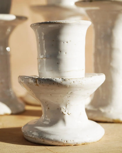 White Tamegroute Pottery Candlestick Holder
