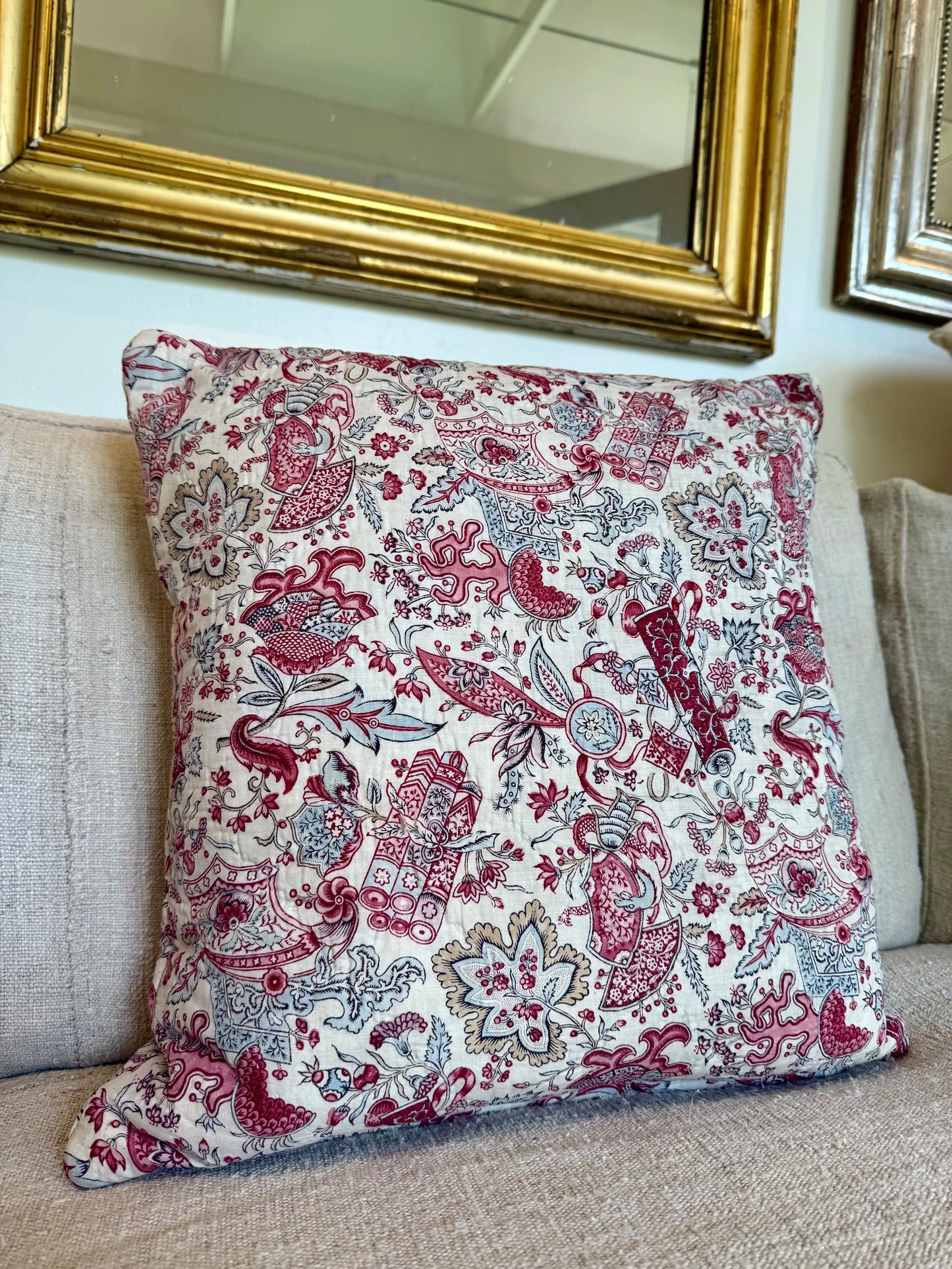French Vintage Quilted Floral Pillow