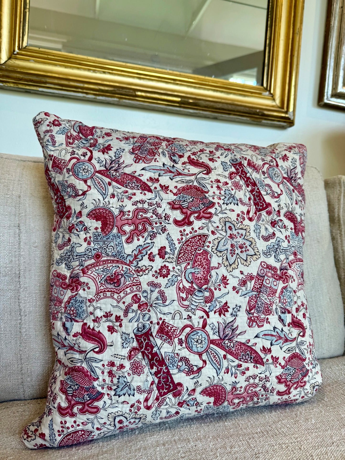 French Vintage Quilted Floral Pillow