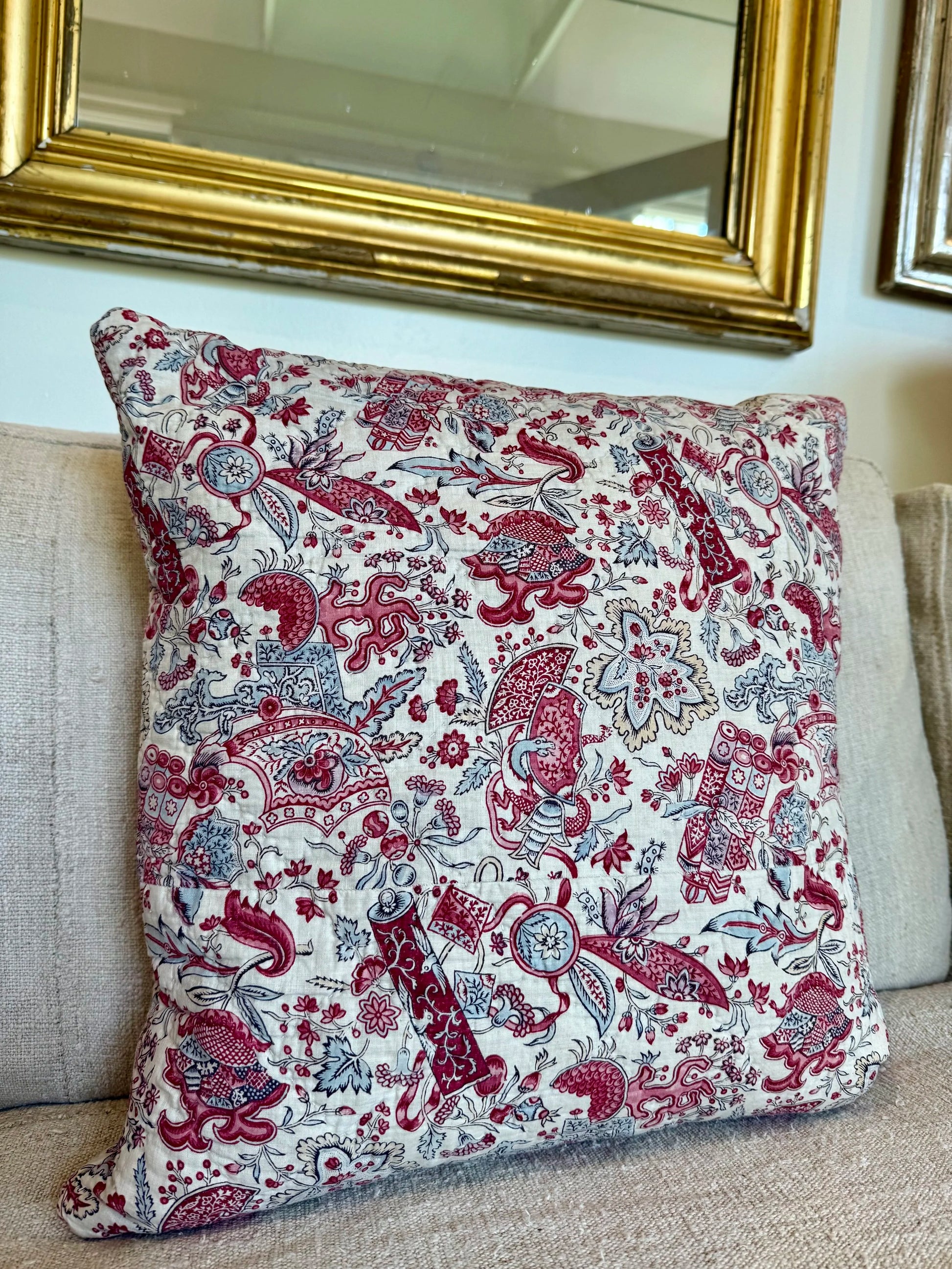 French Vintage Quilted Floral Pillow