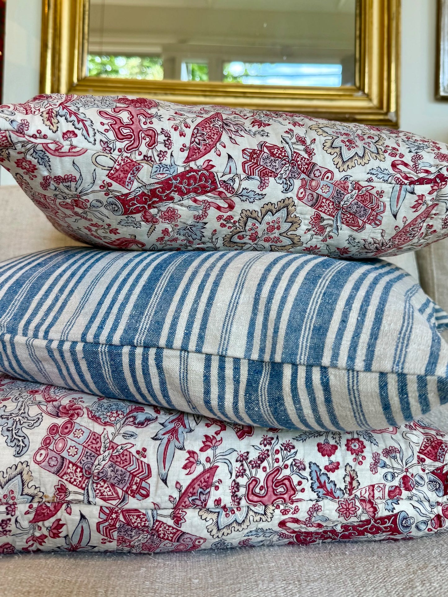 French Vintage Quilted Floral Pillow