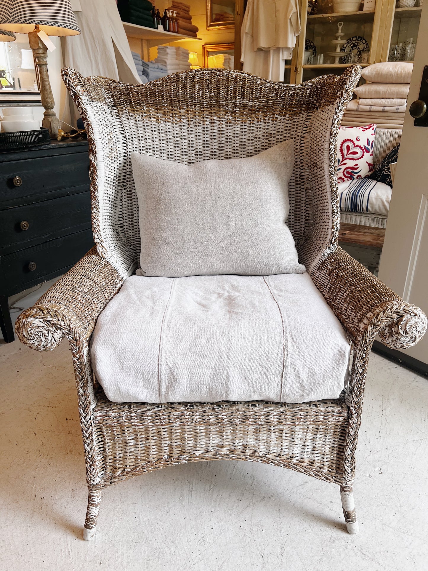 Vintage Painted Wicker Wing Chair