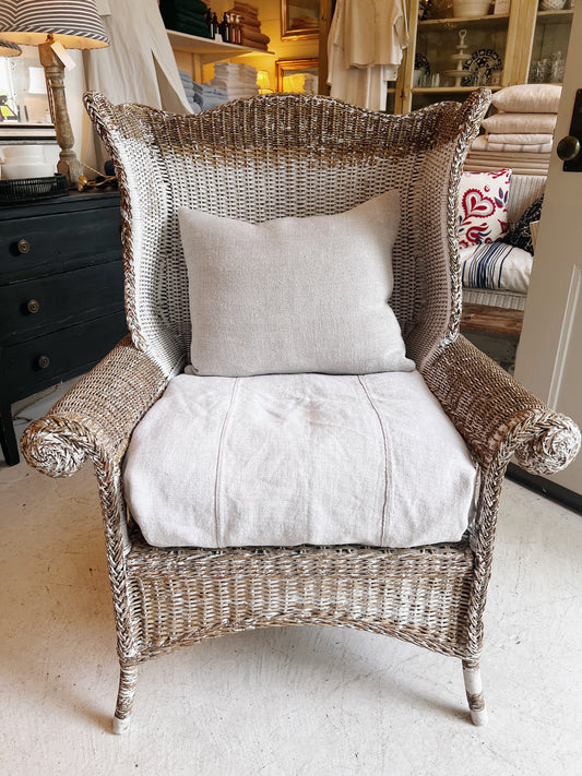 Vintage Painted Wicker Wing Chair